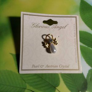 vintage 90s guardian angel pin brooch pearl crystal NWT